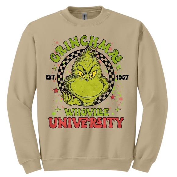 Gildan Tops - Grinchmas Whoville‎ University Crewneck Gildan Sweatshirt Beige Christmas Small
